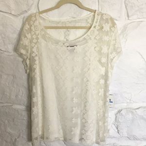 NWT Rafaella Cream off white lace overlay top